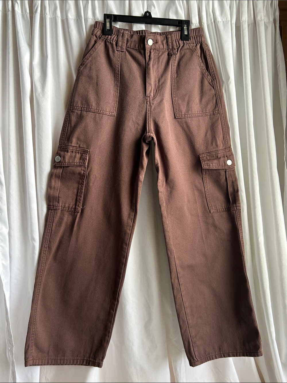 SHEIN High Waist Wide Leg Straight Dark Brown Cargo Pants